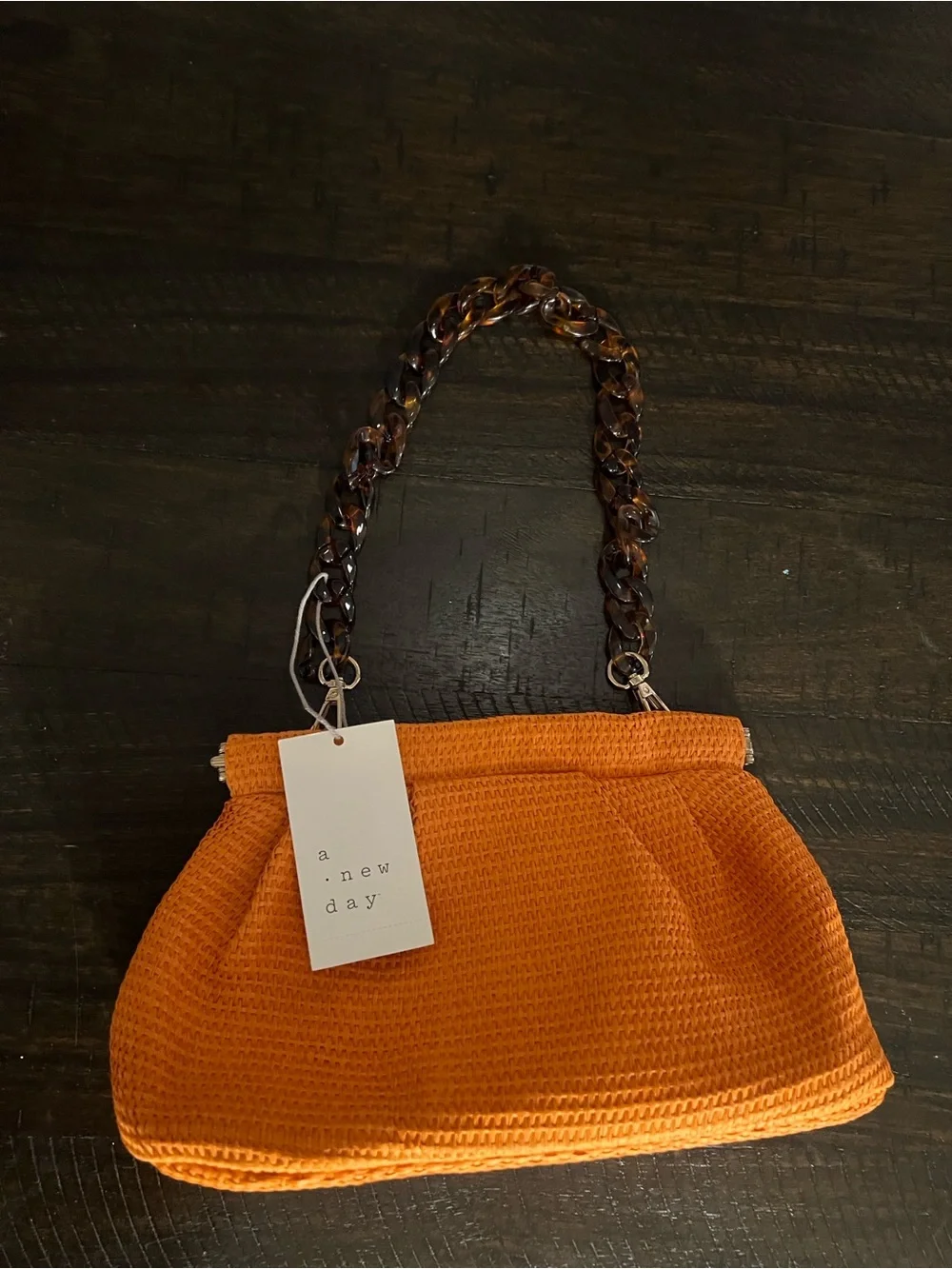 NWT- a new day Orange Woven Shoulder Bag with Tortoiseshell Chain